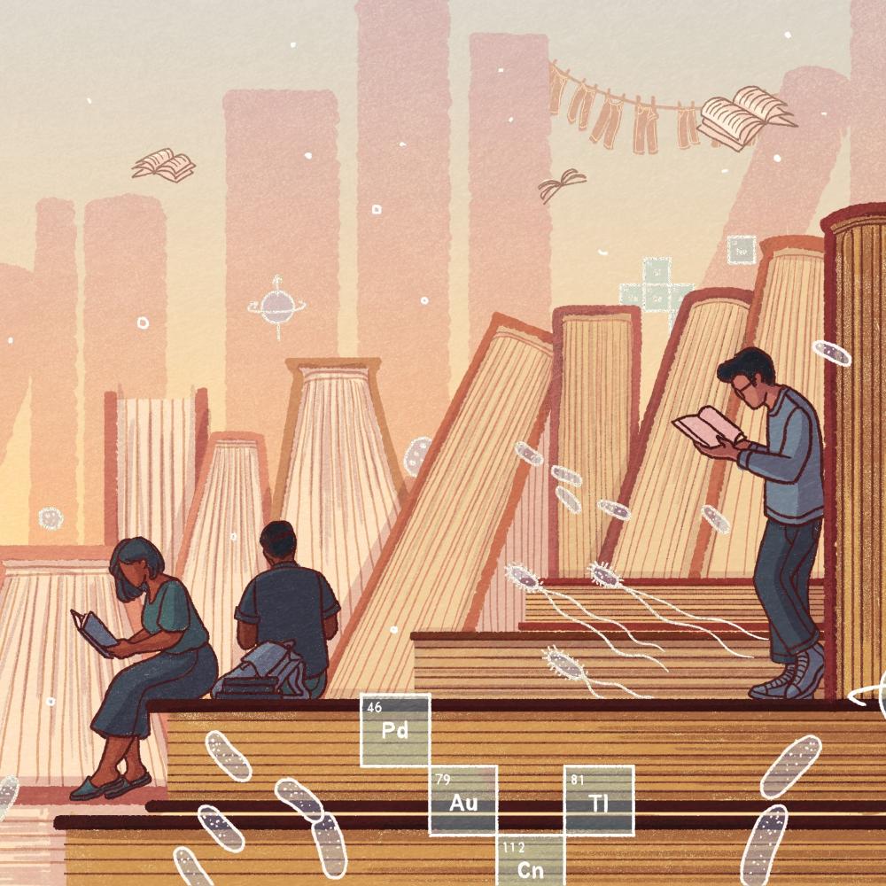 Drawing of people reading
