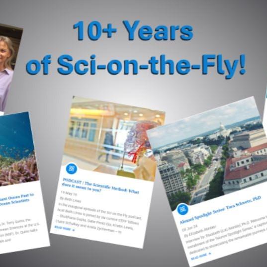 Screenshot of graphic with previews of Sci on the Fly blog posts with text "10+ Years of Sci-on-the-Fly!"