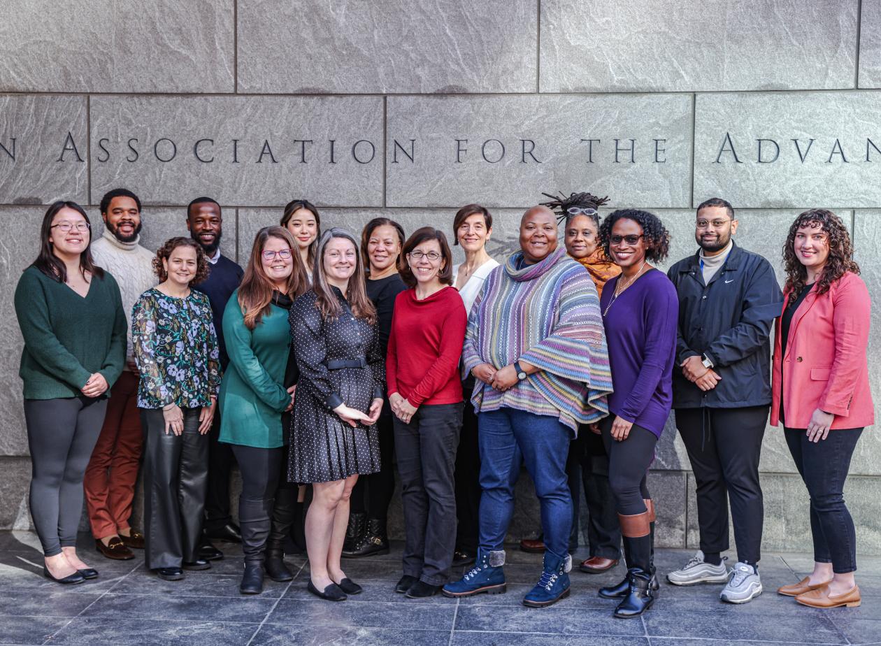 Group photo of STPF staff in front of the AAAS building.