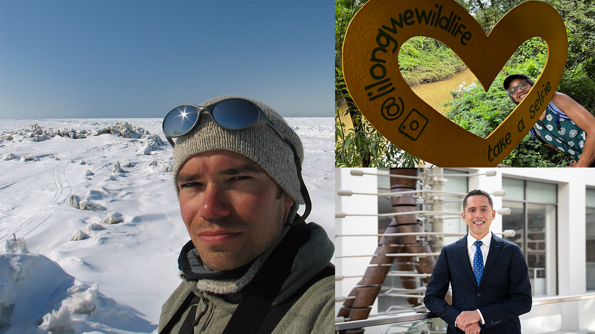 Collage of the three STPF alumni featured in the story. Top: Ramon Barthelemey; Bottom left: Matthew Druckenmiller; Bottom right: Gillian Bowser. 