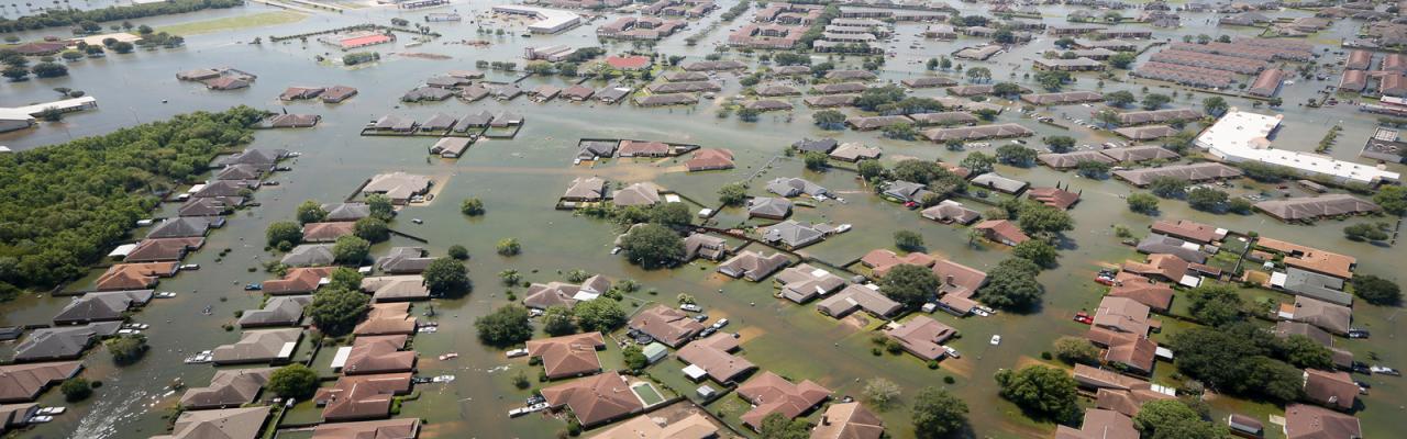 Streets under water and homes partially submerged in extensive Hurricane Harvey flooding in Texas on August 31, 2017