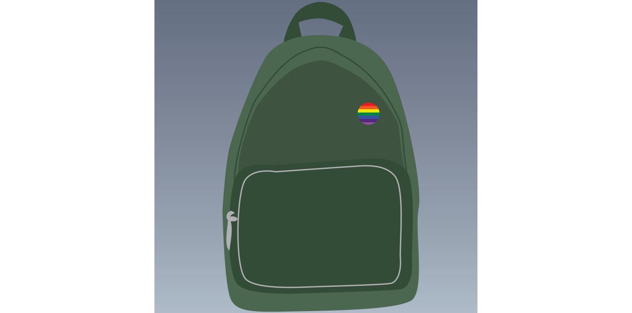 A cartoon dark green backpack.