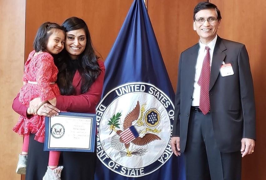 Ambika Bumb with her father and daughter