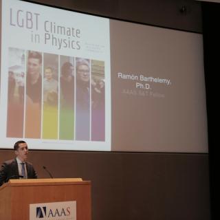 Ramon Barthelemy describes the experiences faced by LGBT physicists for the AAAS Colloquium Series on 28 June. | Carla Schaffer/AAAS