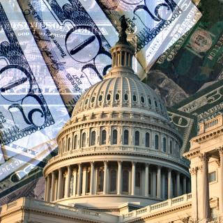 Capital Hill with an overlay of dollar bills