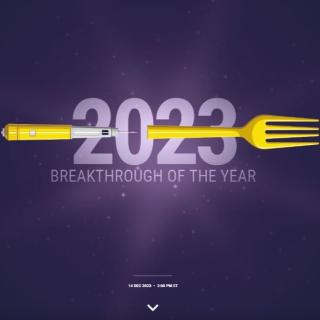A yellow fork and a pen overlapping with text: 2023 Breakthrough of the year.