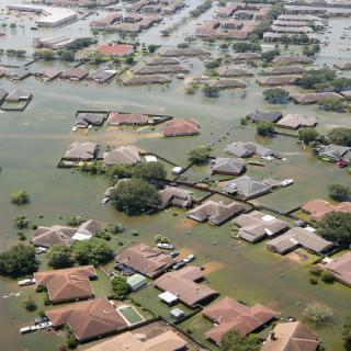 Streets under water and homes partially submerged in extensive Hurricane Harvey flooding in Texas on August 31, 2017
