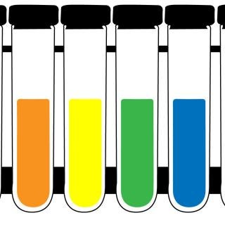 A cartoon of test tubes, each one filled with a color of the rainbow to represent the LGBTQ community in STEM.