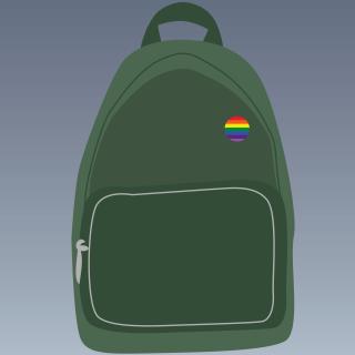 A cartoon dark green backpack.
