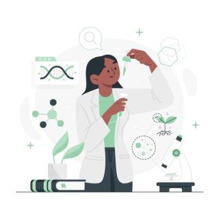 Cartoon of female scientist